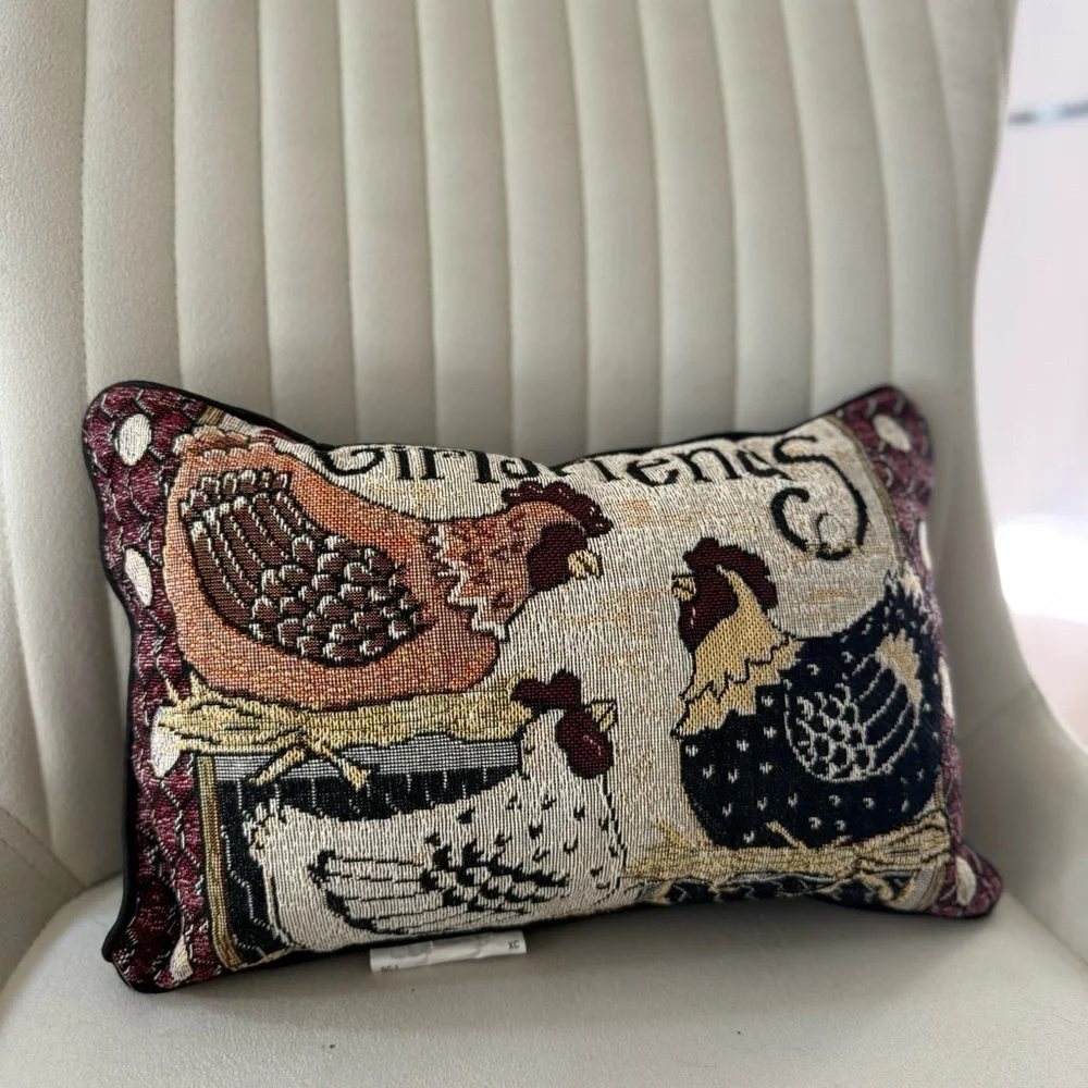 Farmhouse Brown Colorful Girlfriends Chicken Tapestry Mini Decor Accent Pillow